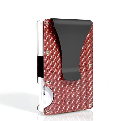 AQQWWER Geldbörsen für Damen Carbon Fiber Card Holder Mini Slim Wallet Men Aluminum Metal Magic Wallet Small Thin Male Purses Money Bag Vallet (Color : Red) von AQQWWER