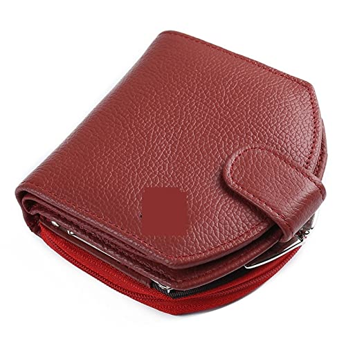 AQQWWER Geldbörsen für Damen Card Holder Lady Leather Zipper Three Fold Money Bag Male Vintage Black Short Small Buckle Wallet (Color : Red) von AQQWWER
