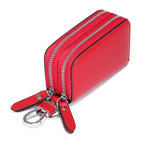 AQQWWER Geldbörsen für Damen Double Layer Leather Key Wallet Unisex Key Case Men Car Keychain Double Zipper Keychain Bag Coin Purse Keychain Wallet Women (Color : Red) von AQQWWER