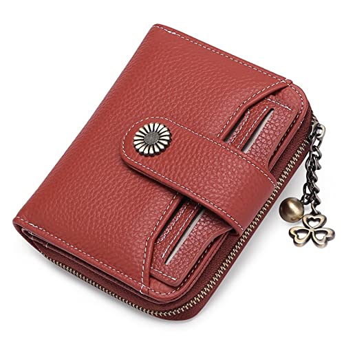 AQQWWER Geldbörsen für Damen Echtes Leder Brieftasche Frauen Kurze Reißverschluss Rindsleder Brieftaschen mit Kette Nette Kleine Münze Geldbörse Geld Tasche Brieftasche for Frauen (Color : Orange) von AQQWWER