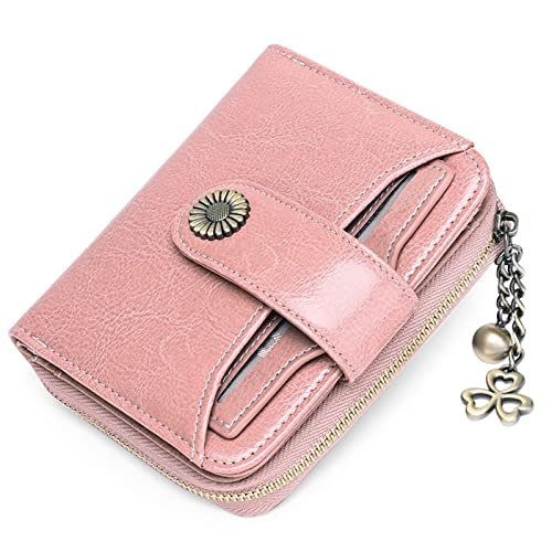 AQQWWER Geldbörsen für Damen Echtes Leder Brieftasche Frauen Kurze Reißverschluss Rindsleder Brieftaschen mit Kette Nette Kleine Münze Geldbörse Geld Tasche Brieftasche for Frauen (Color : Pink) von AQQWWER