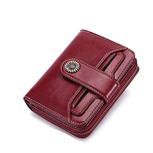 AQQWWER Geldbörsen für Damen Echtes Leder Brieftasche Frauen Kurze Reißverschluss Rindsleder Brieftaschen mit Kette Nette Kleine Münze Geldbörse Geld Tasche Brieftasche for Frauen (Color : Red) von AQQWWER