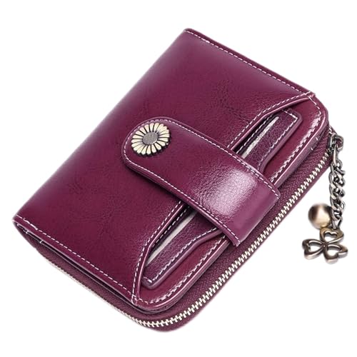 AQQWWER Geldbörsen für Damen Echtes Leder Brieftasche Frauen Kurze Reißverschluss Rindsleder Brieftaschen mit Kette Nette Kleine Münze Geldbörse Geld Tasche Brieftasche for Frauen (Color : Wine red) von AQQWWER