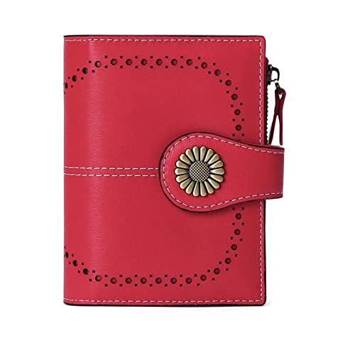 AQQWWER Geldbörsen für Damen Echtes Leder Brieftaschen for Frauen, die kleine einfache Kurze Bifold-Mini-Münz-Taschengeldbörse for jugendlich Mädchen blockieren (Color : Classic Red) von AQQWWER