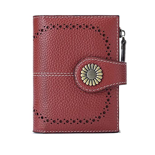 AQQWWER Geldbörsen für Damen Echtes Leder Brieftaschen for Frauen, die kleine einfache Kurze Bifold-Mini-Münz-Taschengeldbörse for jugendlich Mädchen blockieren (Color : Dark Red) von AQQWWER