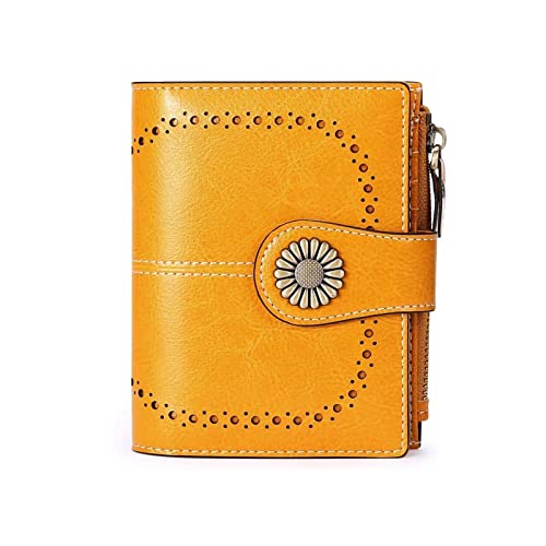 AQQWWER Geldbörsen für Damen Echtes Leder Brieftaschen for Frauen, die kleine einfache Kurze Bifold-Mini-Münz-Taschengeldbörse for jugendlich Mädchen blockieren (Color : Yellow) von AQQWWER