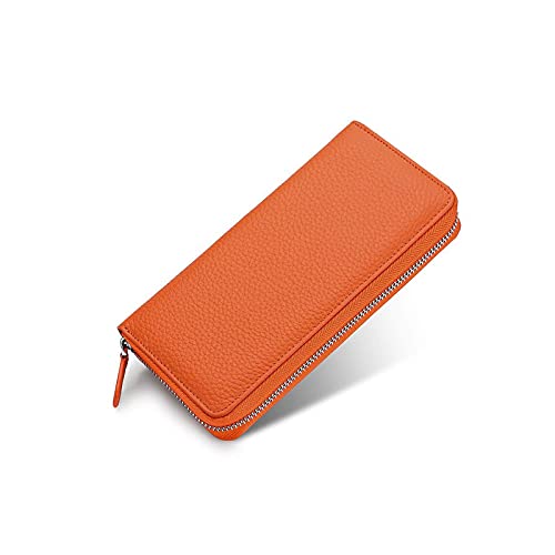 AQQWWER Geldbörsen für Damen Echtes Leder Frauen Brieftasche Große Kapazität Weibliche Geldbörse Kupplung Rindsleder Dame Brieftasche Pass Geldbeutel Münze Tasche (Color : Orange) von AQQWWER