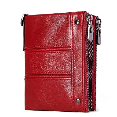 AQQWWER Geldbörsen für Damen Echtes Leder Frauen Brieftasche Kurze Geldbörsen Mini Münze Tasche Weibliche Walet Dame Kleine Geld Tasche Mädchen (Color : Red) von AQQWWER