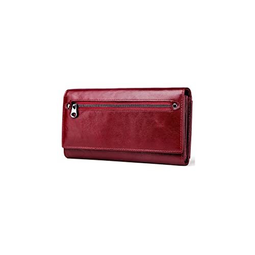 AQQWWER Geldbörsen für Damen Echtes Leder Frauen Brieftasche Reißverschlüsse Leder Brieftaschen Lange Kupplung Münze Geldbörse Tasche Rot Telefon Tasche von AQQWWER