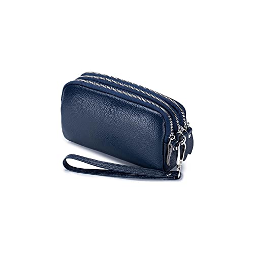 AQQWWER Geldbörsen für Damen Echtes Leder Frauen Brieftasche Wristlet Telefon Geldbörse Clutch Rindsleder Damen Brieftasche Münze Geldbörse Tasche Kuh Leder Weibliche Brieftasche (Color : Blue) von AQQWWER