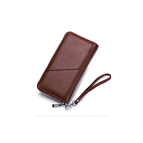 AQQWWER Geldbörsen für Damen Echtes Leder Große Kapazität Brieftasche Multi-Card Bit Reißverschluss Geldbörse mit Langer Brieftasche (Color : Bruin) von AQQWWER