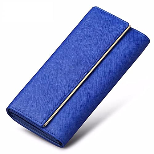 AQQWWER Geldbörsen für Damen Fashion Ladies Wallet Genuine LeatherLong Clutch Purse for Women Multi Card Holder Trifold Phone Money Clip (Color : Blue) von AQQWWER