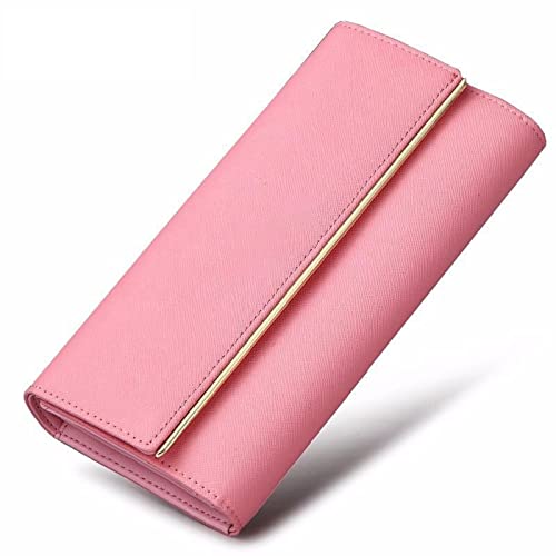 AQQWWER Geldbörsen für Damen Fashion Ladies Wallet Genuine LeatherLong Clutch Purse for Women Multi Card Holder Trifold Phone Money Clip (Color : Pink) von AQQWWER