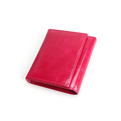 AQQWWER Geldbörsen für Damen Frauen Echtes Leder Brieftasche Öl Wachs Rindsbörsen Geldbörse Frau Dame Clutch Münze Geldbörsen Kartenhalter (Color : Pink) von AQQWWER
