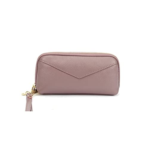AQQWWER Geldbörsen für Damen Frauen Echtes Leder Lange Brieftasche Mode Für Handy Tasche Auto Nähte Große Kupplungsbeutel Shell Bag Zipper Münze (Color : Pink) von AQQWWER