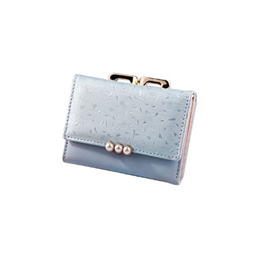 AQQWWER Geldbörsen für Damen Frauen Geldbörse Kurze Münzbörse Süßigkeiten Farbe Brieftasche Tri-Fold Nette Kleine Brieftasche Designer Brieftasche (Color : Blue) von AQQWWER