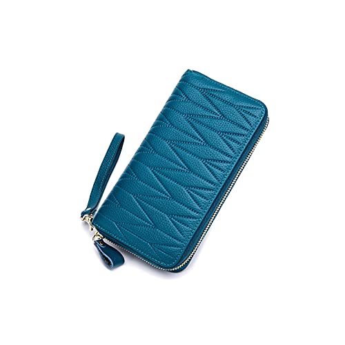 AQQWWER Geldbörsen für Damen Frauen Geldbörsen Große Kapazität Armband Lange Kupplung Brieftasche Echtes Leder Damen Kartenhalter Geldbörsen Telefon Tasche Tasche (Color : Blue) von AQQWWER
