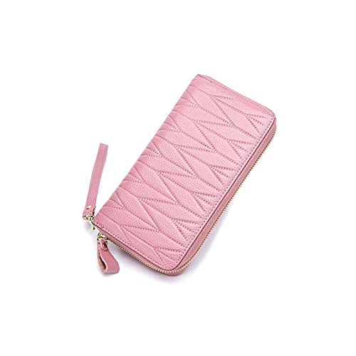 AQQWWER Geldbörsen für Damen Frauen Geldbörsen Große Kapazität Armband Lange Kupplung Brieftasche Echtes Leder Damen Kartenhalter Geldbörsen Telefon Tasche Tasche (Color : Pink) von AQQWWER
