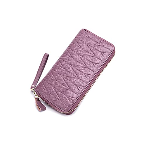 AQQWWER Geldbörsen für Damen Frauen Geldbörsen Große Kapazität Armband Lange Kupplung Brieftasche Echtes Leder Damen Kartenhalter Geldbörsen Telefon Tasche Tasche (Color : Purple) von AQQWWER