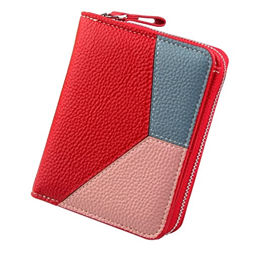 AQQWWER Geldbörsen für Damen Frauen Kurze Geldbörse Damen Splice Leder Brieftasche Litchi Pattern Kurze Brieftasche Multifunktionale Reißverschluss Brieftasche Frauen (Color : Red) von AQQWWER