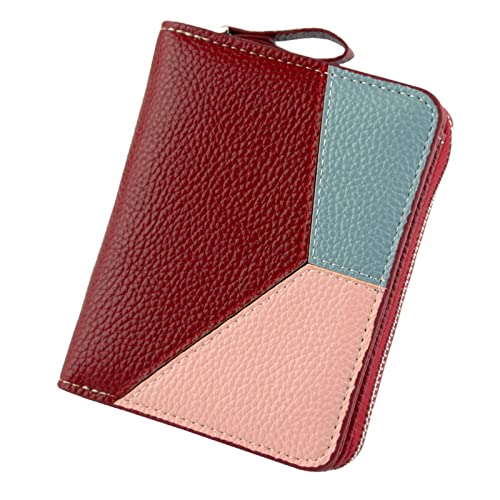 AQQWWER Geldbörsen für Damen Frauen Kurze Geldbörse Damen Splice Leder Brieftasche Litchi Pattern Kurze Brieftasche Multifunktionale Reißverschluss Brieftasche Frauen (Color : Wine red) von AQQWWER