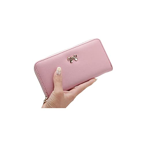 AQQWWER Geldbörsen für Damen Frauen Lange Kupplung Brieftaschen weibliche Mode Pu. Leder Bowknot Münzbeutel Telefon Geldbörsen Brieftasche (Color : Pink) von AQQWWER