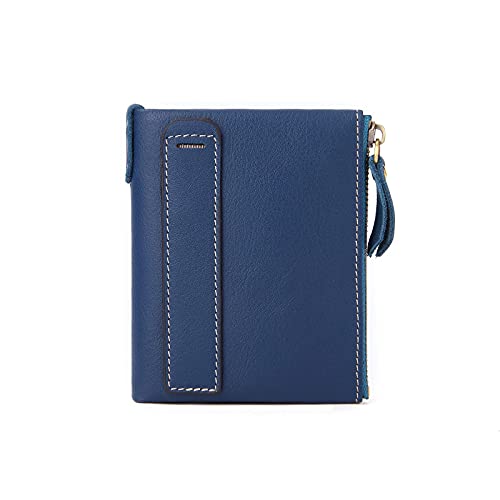 AQQWWER Geldbörsen für Damen Frauen Leder Brieftasche Weibliche Münze Geldbörse Echtes Leder Kurze Damen Clutch Geldbörsen ICH WÜRDE Kartenhalter Geldbeutel (Color : Blue) von AQQWWER