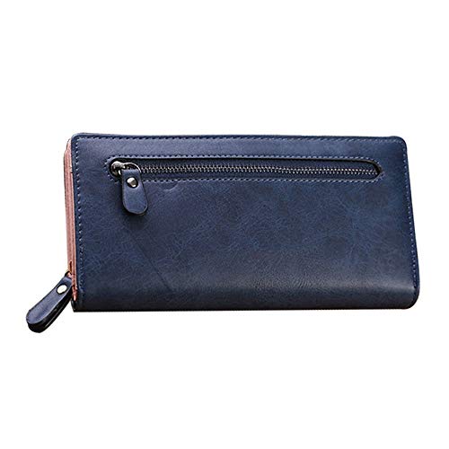 AQQWWER Geldbörsen für Damen Frauen-Mappe Leder Classic Solid Color Fashion Reißverschluss Geldbeutel beiläufige Clutch (Color : Blue) von AQQWWER