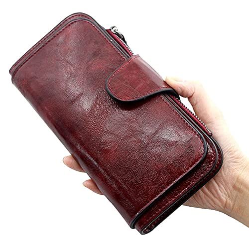 AQQWWER Geldbörsen für Damen Frauenbranche aus Leder Brieftaschen DREI Falten Jahrgang Womens Geldbörsen Handy Geldbörse Weibliche Münzbörse Cartesira Feminina (Color : Red) von AQQWWER