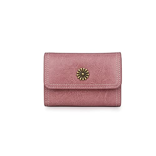 AQQWWER Geldbörsen für Damen Garantiertes Ölwachs-Leder Damenkarten Brieftaschen Vintage-Stil Weibliche Kartenhalter Multifunktionskartenkasse (Color : Pink) von AQQWWER