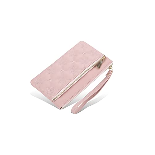 AQQWWER Geldbörsen für Damen Große Kapazität Frauenbranche Pu. Leder Lange Brieftasche bestickter Reißverschluss Kupplung Mode Geometrische Damen Münze Geldbörse (Color : Pink) von AQQWWER