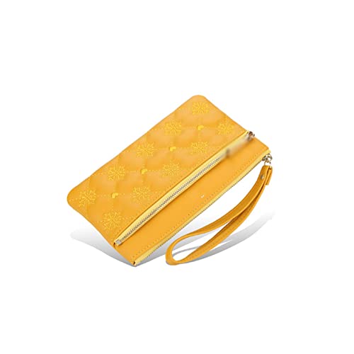 AQQWWER Geldbörsen für Damen Große Kapazität Frauenbranche Pu. Leder Lange Brieftasche bestickter Reißverschluss Kupplung Mode Geometrische Damen Münze Geldbörse (Color : Yellow) von AQQWWER