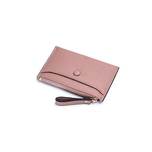 AQQWWER Geldbörsen für Damen Kleine Kredite ICH WÜRDE Kartenhalter Slim Leder Brieftasche mit Münztasche Reißverschluss Geld Tasche Fall Mini Frauen Business Key Geldbörse (Color : Pink) von AQQWWER