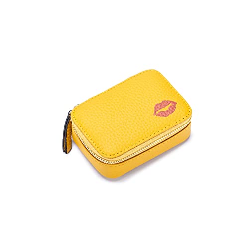 AQQWWER Geldbörsen für Damen Kuhleder Lippenstift Tasche Frauen Kosmetische Aufbewahrungstasche Weibliche Reise Tragbare Schönheit Makeup-Tasche mit Spiegel (Color : Yellow) von AQQWWER