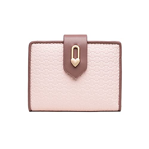 AQQWWER Geldbörsen für Damen Ladies Leder Brieftasche Große Kapazität Schnalle Brieftasche Multifunktionale Kurze Brieftasche Kupplung (Color : Pink) von AQQWWER