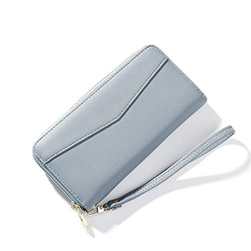 AQQWWER Geldbörsen für Damen Lange Damen Brieftasche Reißverschluss Telefon Brieftasche Große Kapazität Dame Handtasche Karten Münze Geldbörse (Color : Blue) von AQQWWER