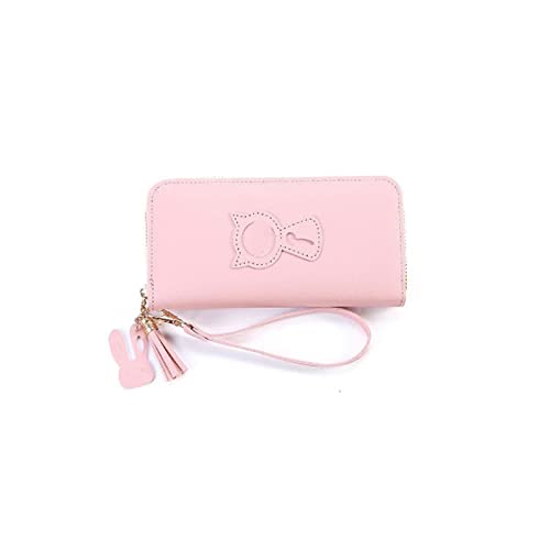 AQQWWER Geldbörsen für Damen Lange Frauen Brieftasche Weibliche Geldbörsen Quaste Münze Geldbörse Kartenhalter Brieftaschen Weibliche PU-Leder Kupplung Geld Tasche PU Leder Brieftasche (Color : Pink von AQQWWER
