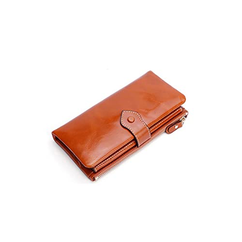 AQQWWER Geldbörsen für Damen Lange Frauen Brieftasche garantiert Ölwachsen Leder Frauen Reißverschluss Geldbörse mit Handytasche (Color : Orange) von AQQWWER
