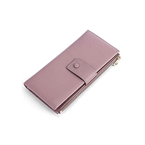 AQQWWER Geldbörsen für Damen Lange Multi-Karten-Bit Frauen Geldbörse Echtes Leder Damen Reißverschluss Geldbörse Cowhide Card Brieftaschen (Color : Pink) von AQQWWER