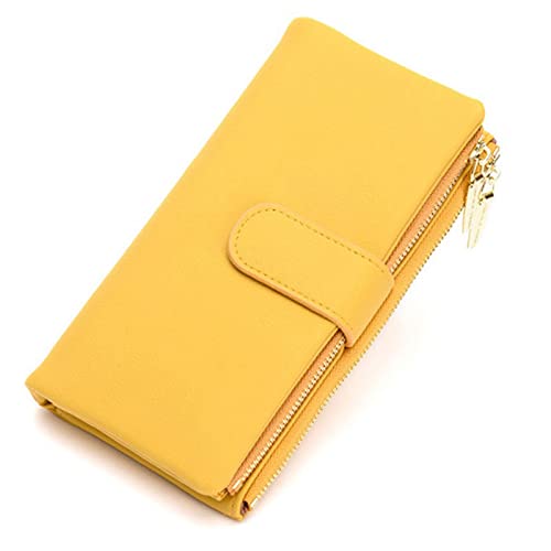 AQQWWER Geldbörsen für Damen Large Capacity Trifold Women's Wallets Two Zipper Coin Phone Pocket Long Wallet Female Pu Leather Women Clutch Purse Card Holder (Color : Yellow) von AQQWWER
