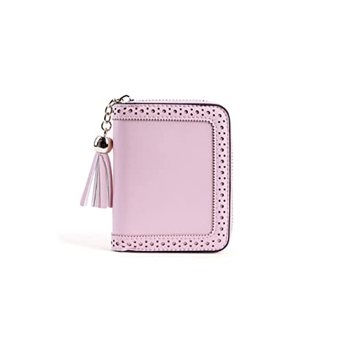 AQQWWER Geldbörsen für Damen Leder Brieftasche Frauen Quaste Brieftasche Für Kreditkarten Reißverschluss Kartenhalter Hohl Bequeme Mini Kurzwalls (Color : Pink) von AQQWWER