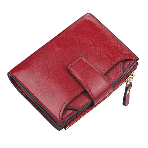 AQQWWER Geldbörsen für Damen Leder Brieftasche for Frauen Kleine Reißverschluss Münze Geldbörse Kurze Damen Brieftaschen ICH WÜRDE Kreditkarteninhaber rotes Walet for Mädchen (Color : Red) von AQQWWER