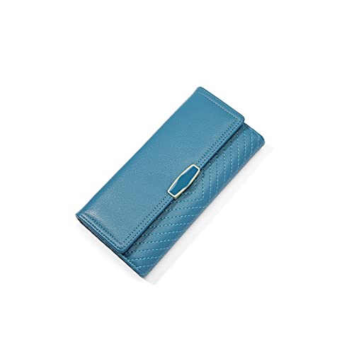 AQQWWER Geldbörsen für Damen Leder Brieftaschen für Frauen Taschen Thread Lange Große Kapazität Clutch Geldbörsen Kartenhalter Multifunktions Dame Geldbörse (Color : Blue) von AQQWWER