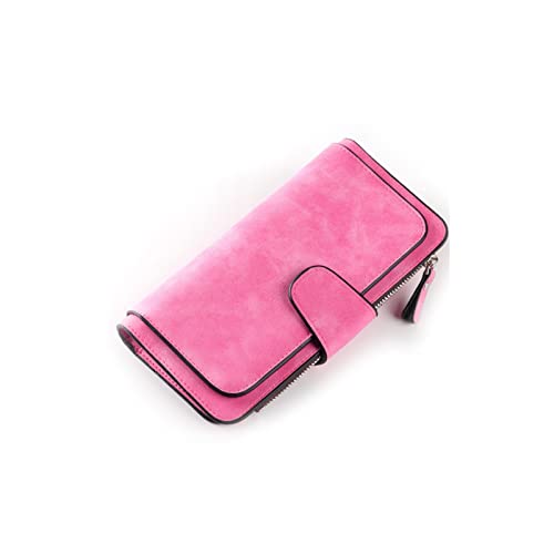 AQQWWER Geldbörsen für Damen Leder Brieftaschen für Frauen mattiert Zweifarbige Gewebe Lange Brieftasche Lässige Schnalle Münze Geldbörse Multi-Card-Position Kupplung (Color : Pink) von AQQWWER