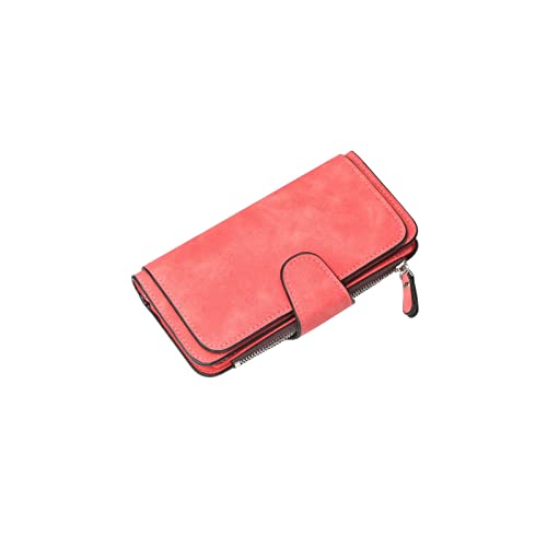 AQQWWER Geldbörsen für Damen Leder Brieftaschen für Frauen mattiert Zweifarbige Gewebe Lange Brieftasche Lässige Schnalle Münze Geldbörse Multi-Card-Position Kupplung (Color : Red) von AQQWWER