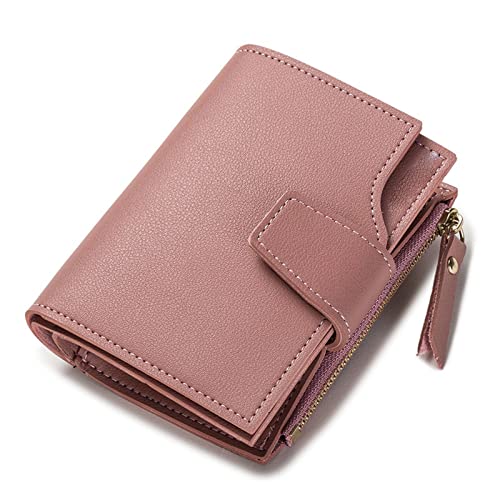 AQQWWER Geldbörsen für Damen Massivfarbe Frauen Kurze Brieftasche Kurze Reißverschluss Geldbörse Geld Tasche Leder Münze Geldbörse Damen Brieftasche Weibliche Haspe Mini Clutch for Mädchen (Color : P von AQQWWER