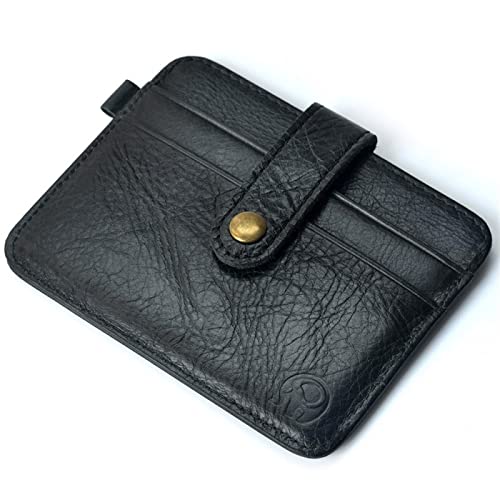 AQQWWER Geldbörsen für Damen Men Genuine Leather Slim Wallet Male Small Purse Mini Money Bag Walet Wallet Card Holder (Color : Black) von AQQWWER