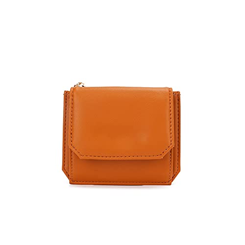 AQQWWER Geldbörsen für Damen Mini Leder Münze Geldbörsen für Frauen Multifunktionale Kartenhalter Schlüssel Brieftaschen Lady Kleine Geldbörse Für tägliche Kupplungsbeutel (Color : Orange) von AQQWWER