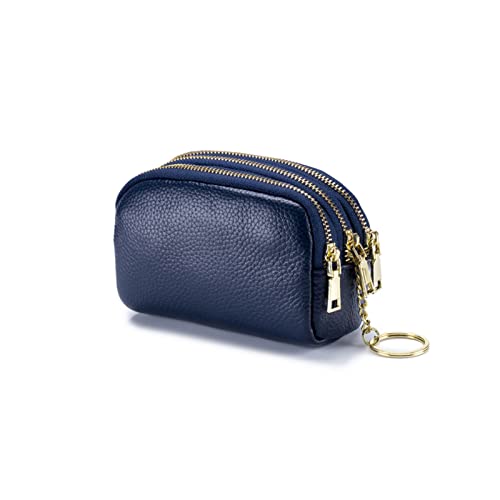 AQQWWER Geldbörsen für Damen Münzbörse Frauen Mini Brieftasche Echtes Leder Wechselbeutel Haushalt Tragbare Tasten Karten Aufbewahrungstasche Zipper Kartenhalter (Color : Blue) von AQQWWER