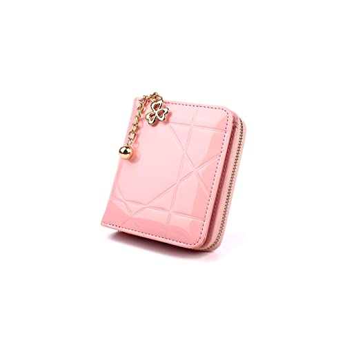 AQQWWER Geldbörsen für Damen Münze Geldbörse Kurz 3 Falten Kleine Brieftasche Frauen Kreditkarteninhaber Fall Dame Lackleder Fall Geldtasche Nette Brieftasche (Color : Pink) von AQQWWER